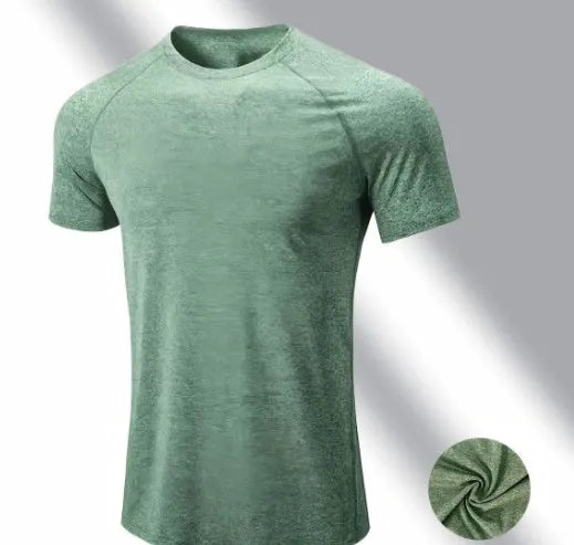 Men's tight-fit stretch quick-drying short sleeve casual t-shirt in grey.