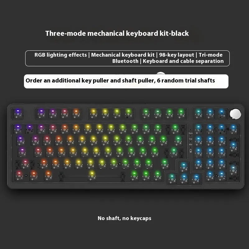 98-key wireless mechanical keyboard kit in black or white with optional LED screen and metal knob