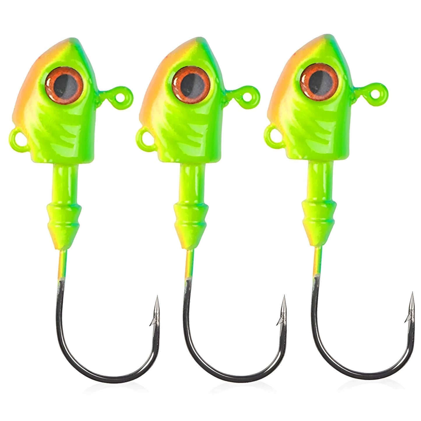 Yayu shaped lead head fishing hooks in blue, silver, and yellow with weight options from 3.5g to 28g