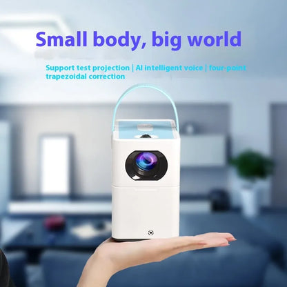 Smart HD projector with Android system and remote control on table