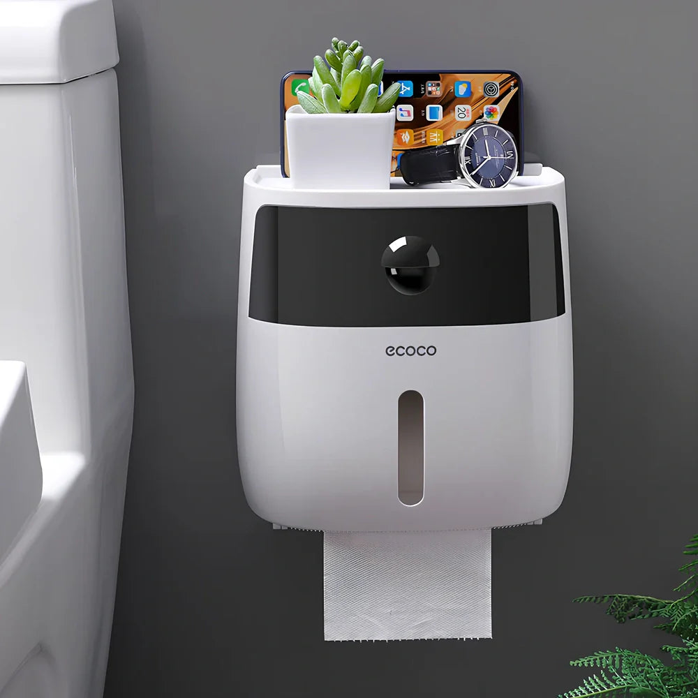 Double-layer waterproof tissue box rack with punch-free installation for multiple rooms