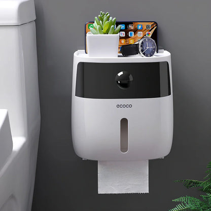 Double-layer waterproof tissue box rack with punch-free installation for multiple rooms