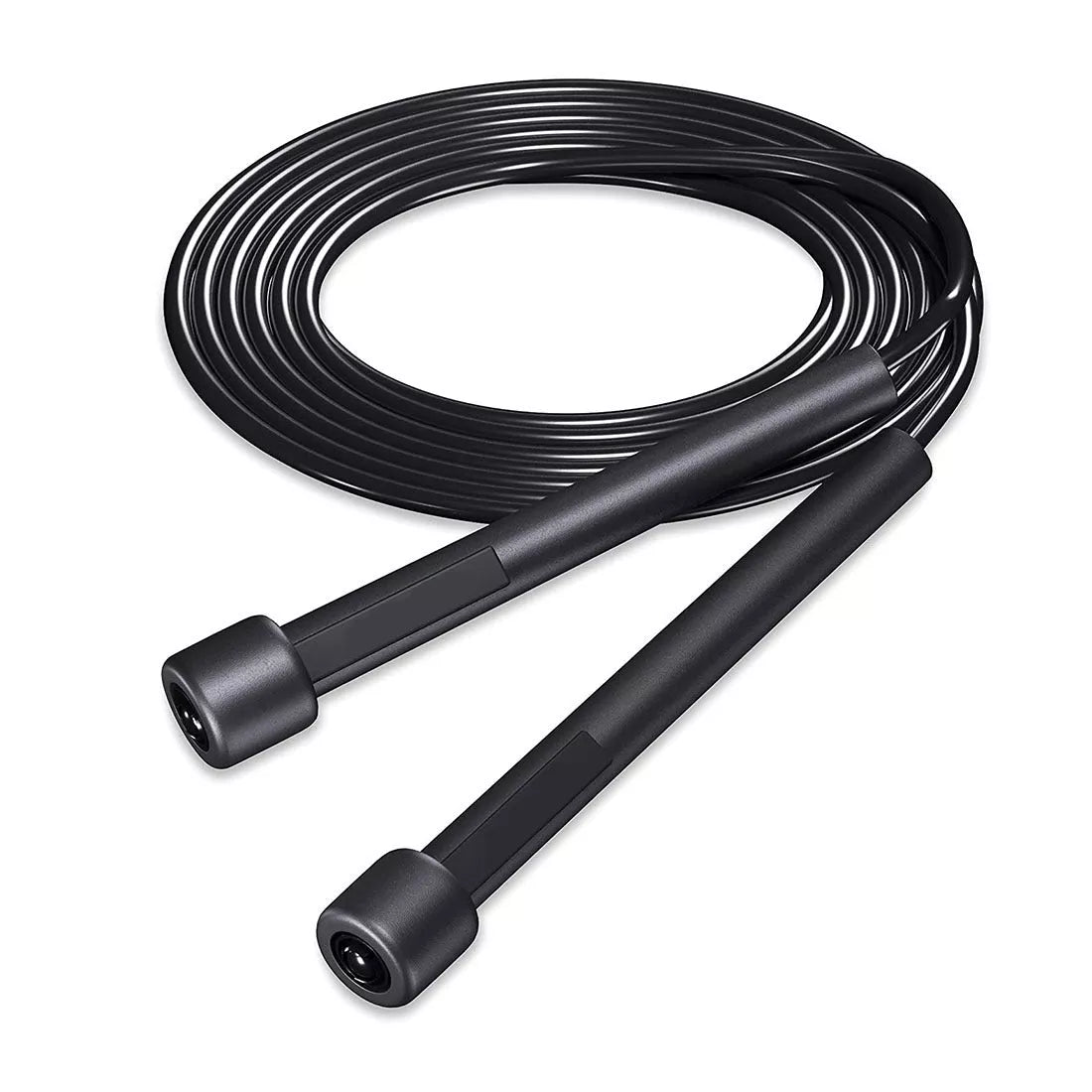 Black PVC skipping rope for fitness, 2.8 metres in length