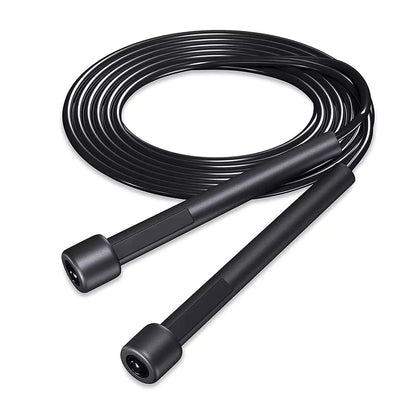 Black PVC skipping rope for fitness, 2.8 metres in length