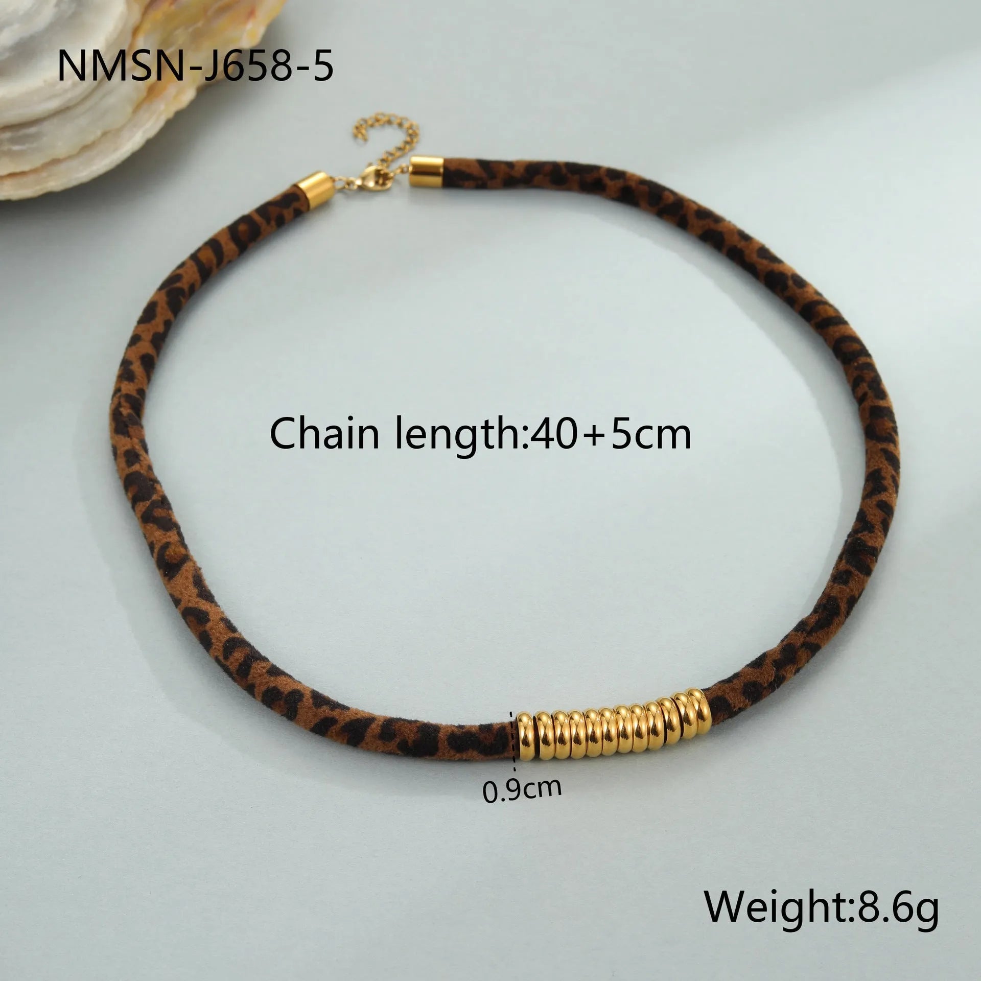 Stainless steel necklace with geometric leopard pendant on adjustable chain, 18K electroplated finish