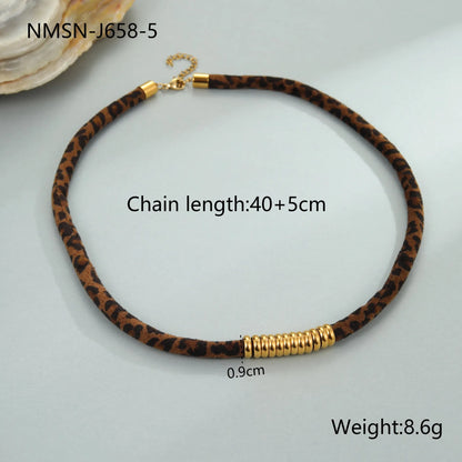 Stainless steel necklace with geometric leopard pendant on adjustable chain, 18K electroplated finish