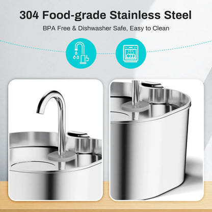 2.2L stainless steel smart pet water dispenser with faucet strip window, water pump and filter for dogs and cats