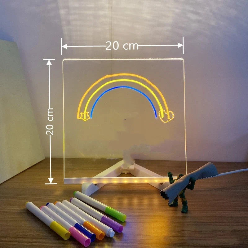 Acrylic DIY Note Board LED Night Light with USB power and colorful pens