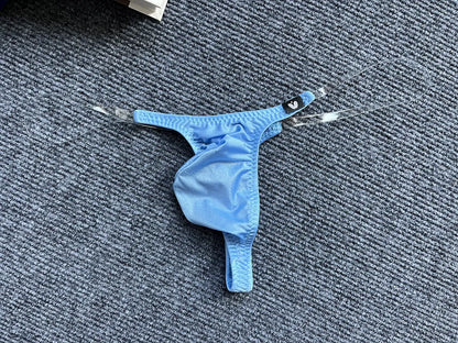Invisible transparent belt low waist pouch underpants in nylon, T-back style, available in six colours and sizes M to XXL