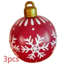 Large 60cm inflatable PVC Christmas decoration ball in bright colours for outdoor garden or tree display.
