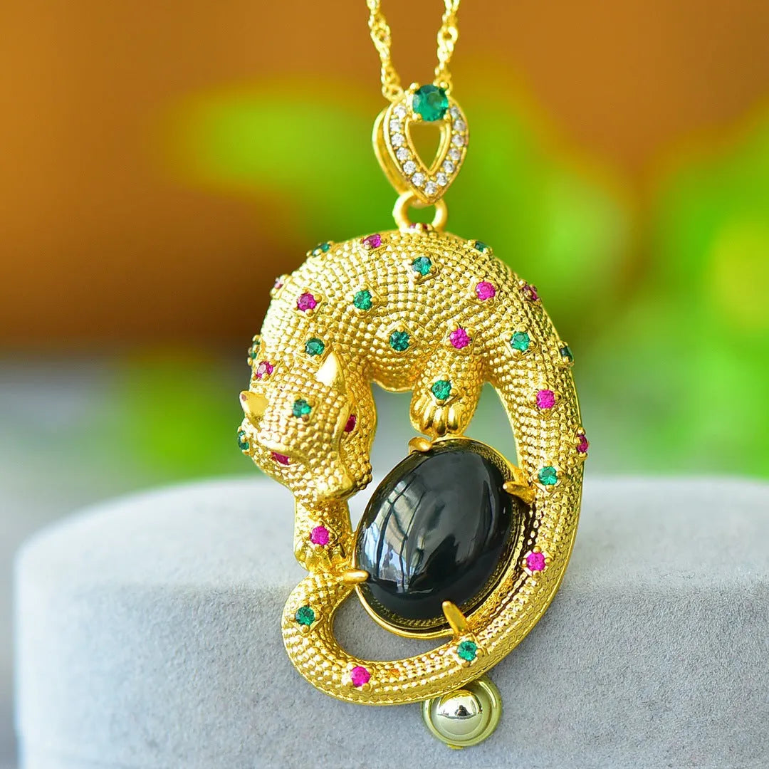 Copper inlaid pendant with natural grey Hetian jade and dark ink blue jade on a necklace.
