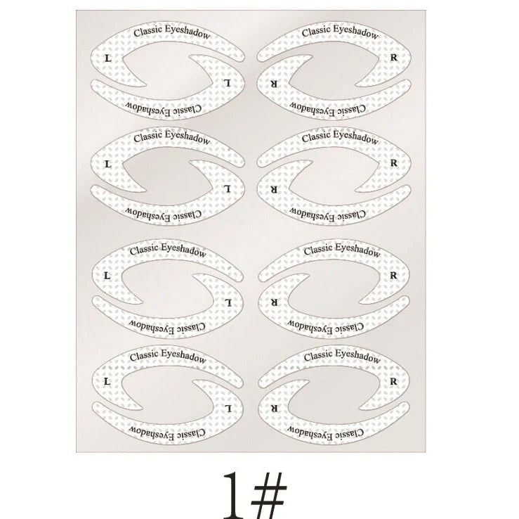 Eyeshadow eyeliner makeup template sticker showing 155mm × 125mm dimensions and non-woven fabric construction