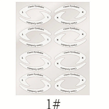 Eyeshadow eyeliner makeup template sticker showing 155mm × 125mm dimensions and non-woven fabric construction