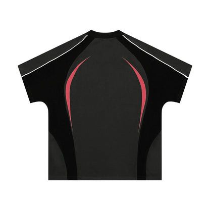 Men's loose black t-shirt with a colour matching letters print on the chest.