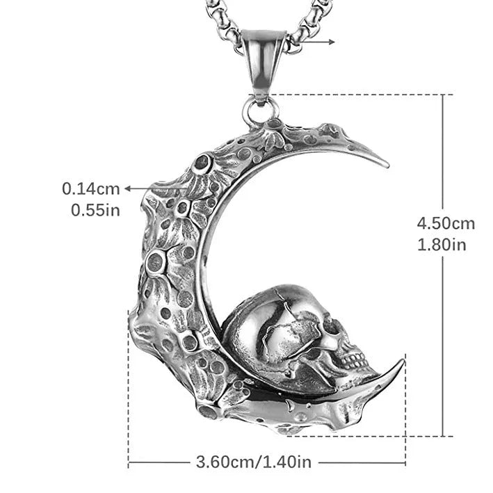 Men's silver electroplated skull necklace with stainless steel chain and alloy pendant showing six design options