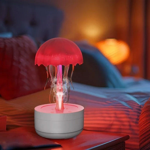 A white jellyfish-inspired humidifier and aromatherapy diffuser with a colorful night light and mist feature