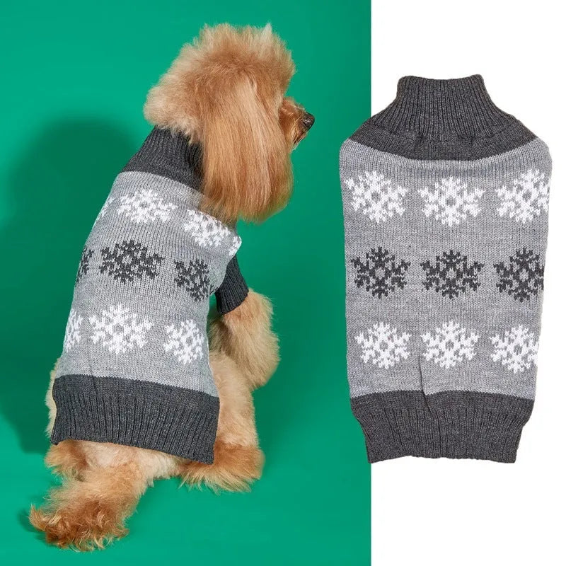 Dark brown and grey snowflake pattern dog Christmas sweater for winter pet clothing