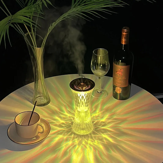 Wild Waist desktop humidifier in romantic atmosphere lamp mode, 86x86x193mm size with 270mL tank and USB cable