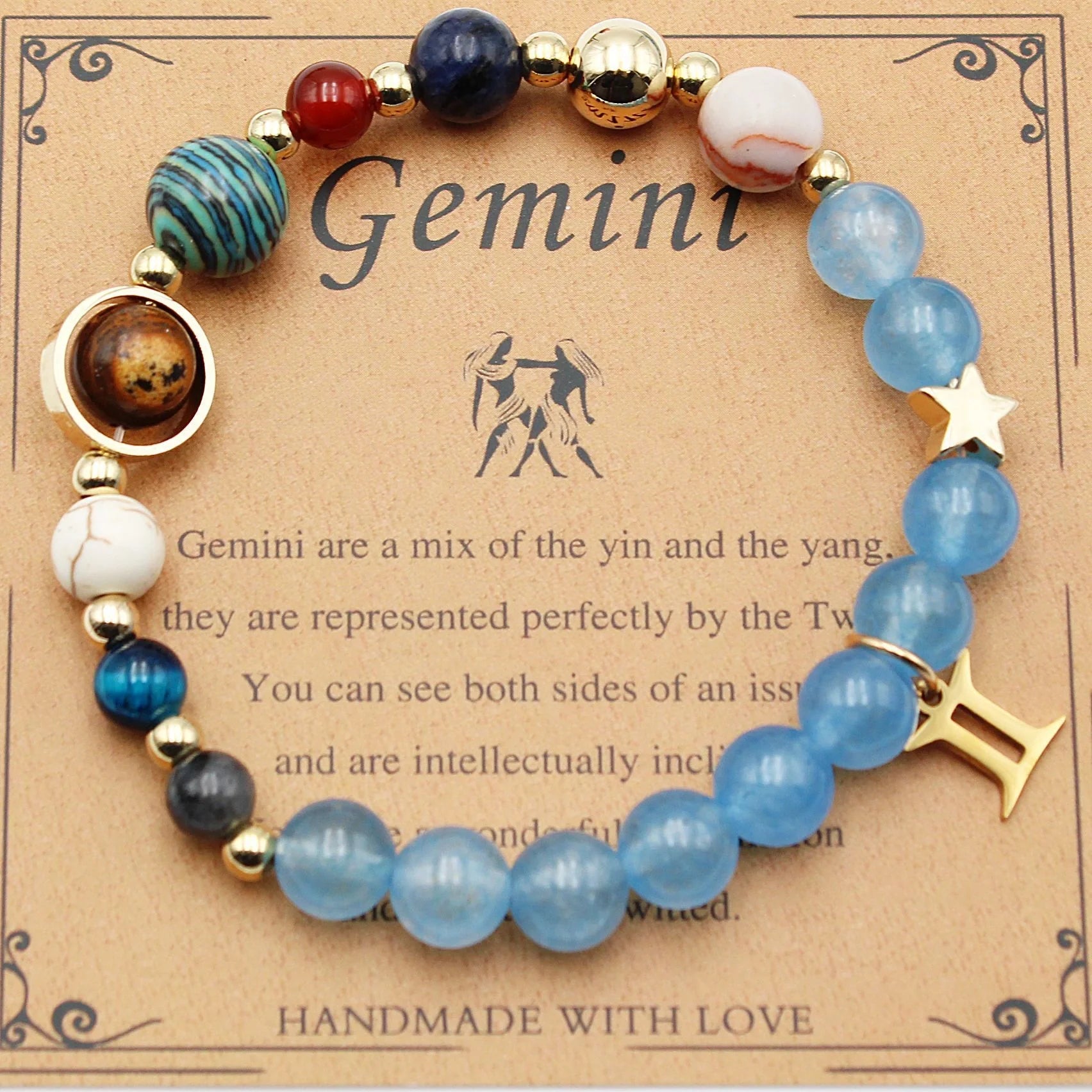 Handcrafted zodiac bracelets with natural stone beads and constellation designs