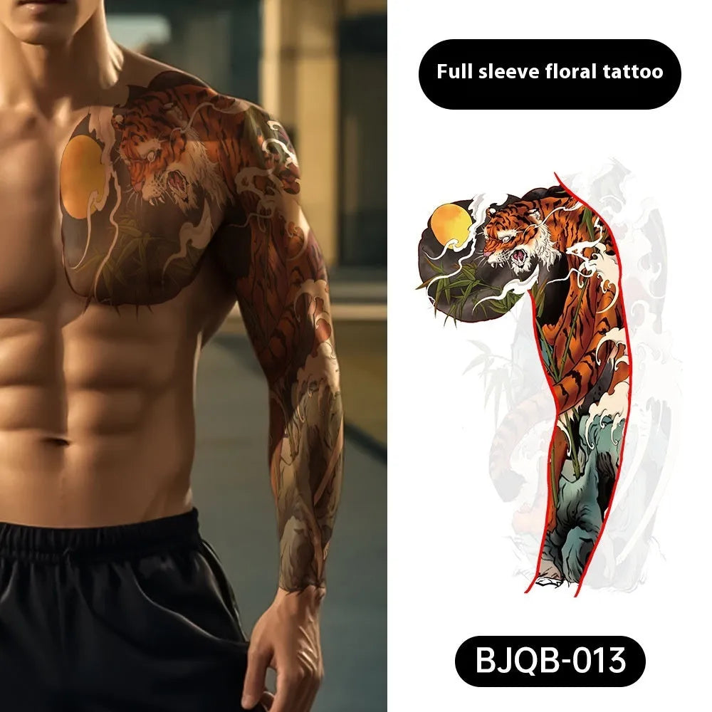 Retro traditional simulation flower arm body sticker sheet, 520mm x 370mm, transfer printing, BJQB pattern options
