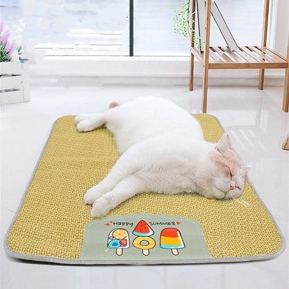 Cooling rattan pet mat for dogs and cats with sponge layer, available in five sizes