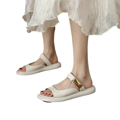 Women's apricot platform sandals with peep toe design and rubber sole