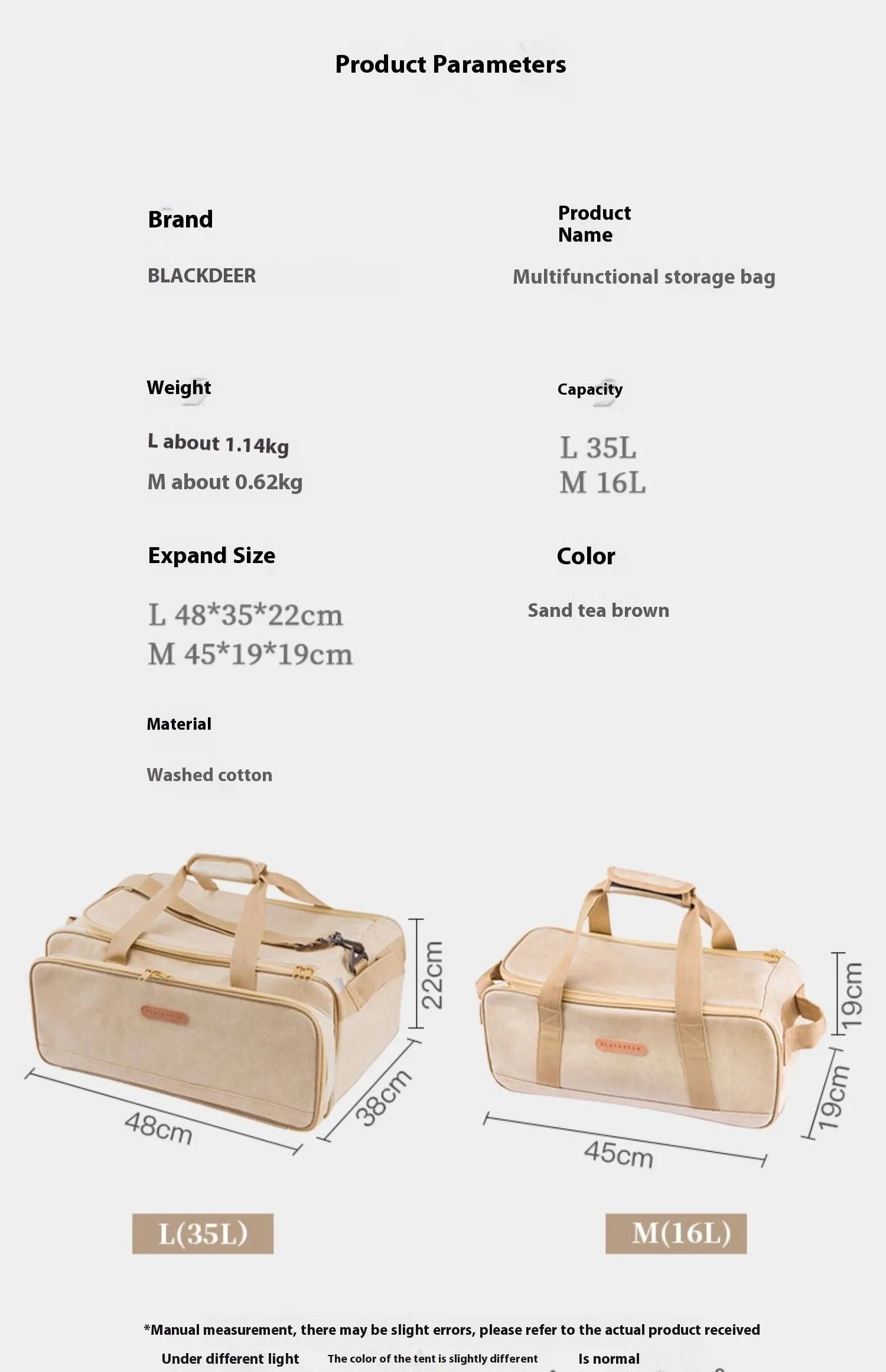 Oxford cloth outdoor camping tableware storage bag in 16L and 35L capacity options