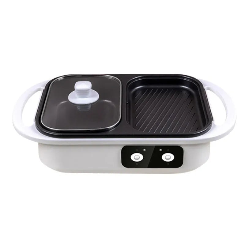 White or green household electric hot pot with 1300W power and dual cooking functions