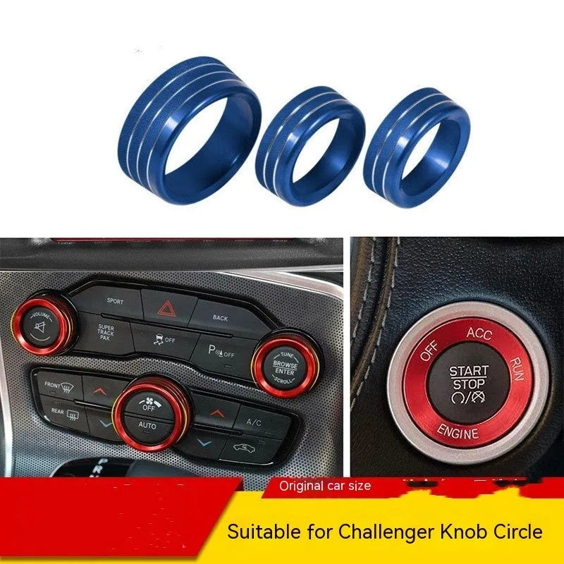 Air conditioning knob decorative ring interior modification trim for 2015-2022 Dodge Challenger and Grand Cherokee SUV models made from aluminium alloy in 12 colour options