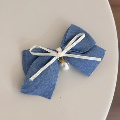 Women's cloth hair barrettes in beige lace, blue bow, oval, pearl butterfly and ribbon pastoral styles