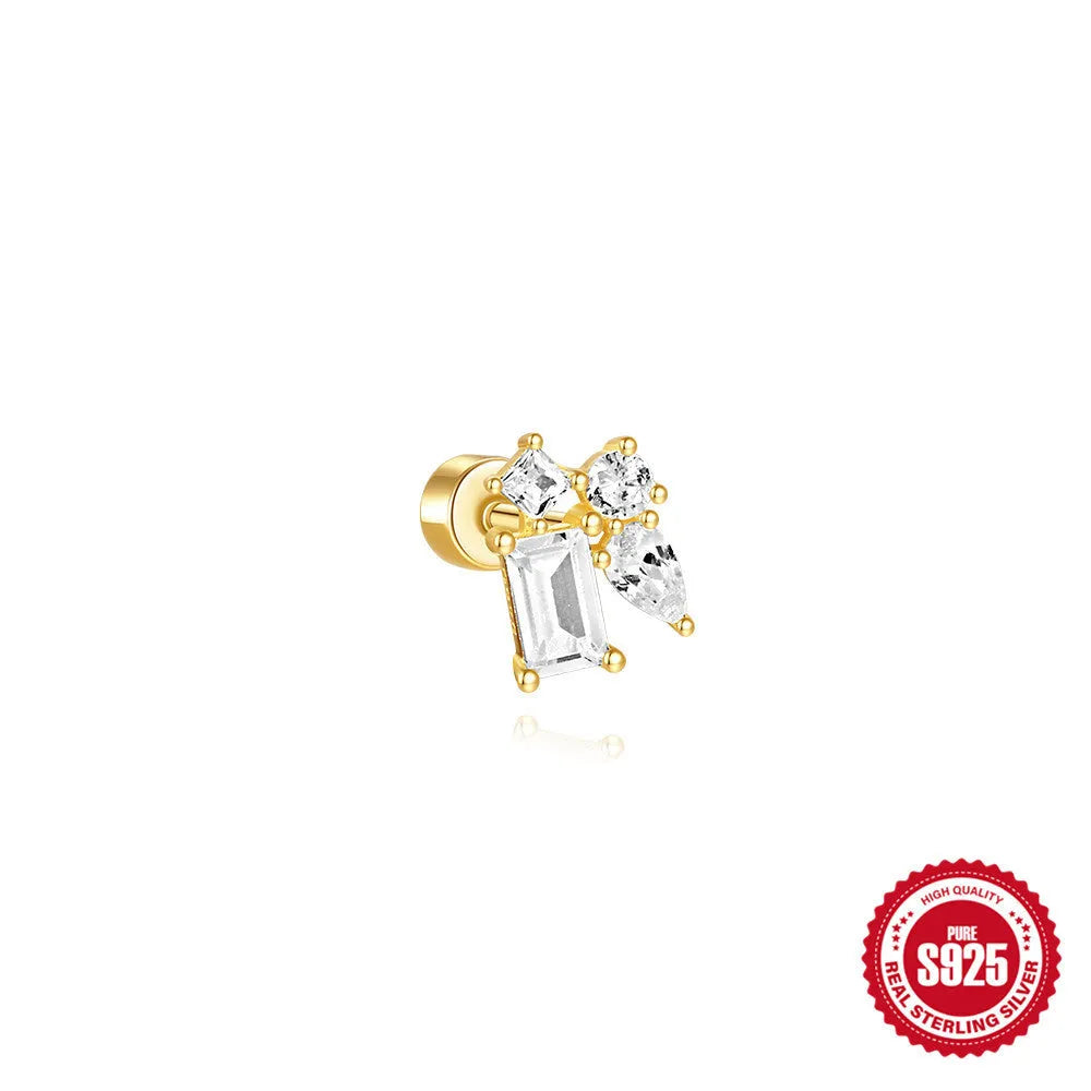 S925 sterling silver flat column thread ear bone stud in a gold plated finish.