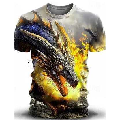 Men's black t-shirt with a detailed 3D blue and white wind dragon print across the chest.