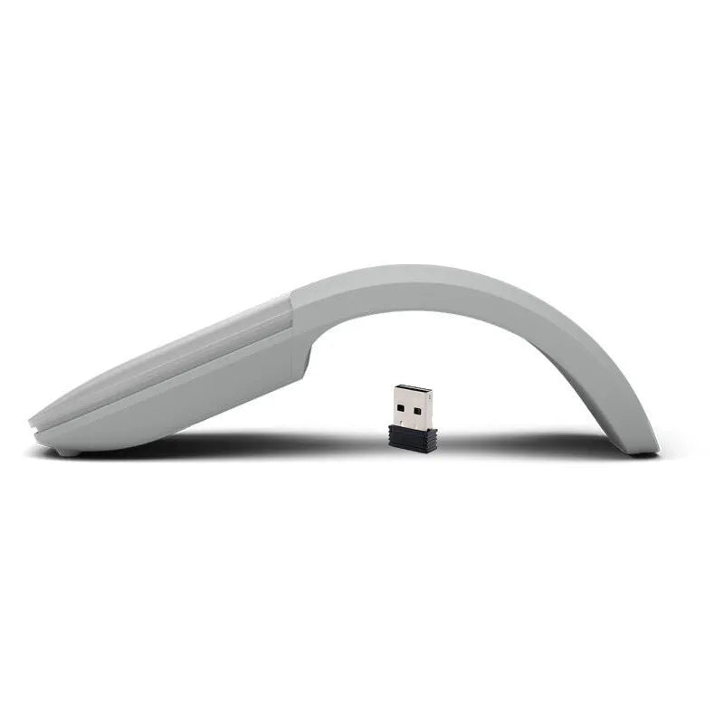 Folding wireless touch mouse showing compact design with Bluetooth connectivity