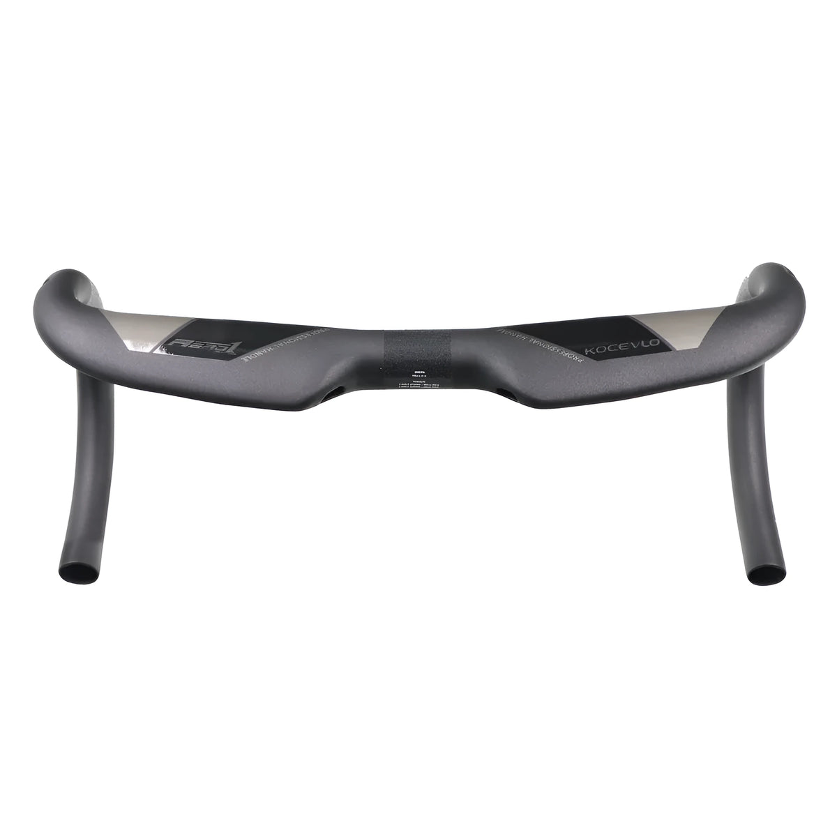 Matt carbon fibre road bike drop handlebar showing bent shape and clamp area.
