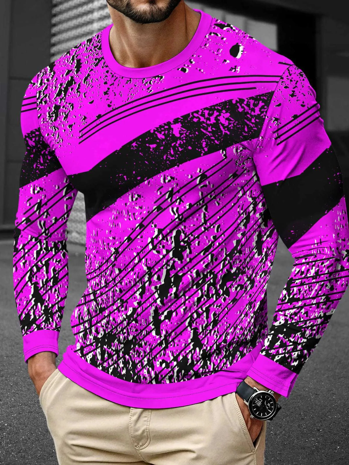 Man wearing a long sleeve milk silk pullover in a round neck, Young Casual style.