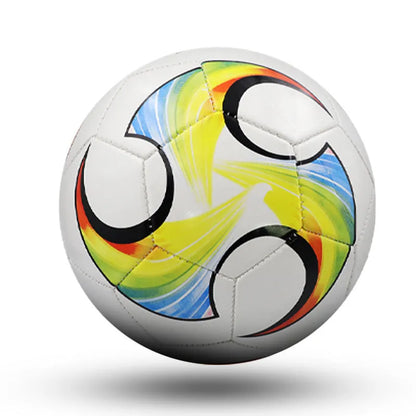 PVC machine-seam training football shown in red whirlwind colour design for size 4.