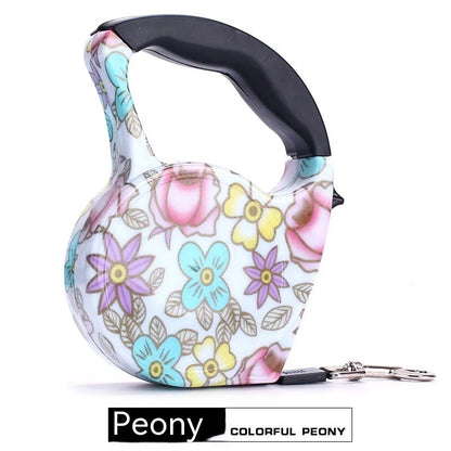 Automatic retractable dog leash, 5 m long, 1 cm wide, plastic, in a choice of printed designs
