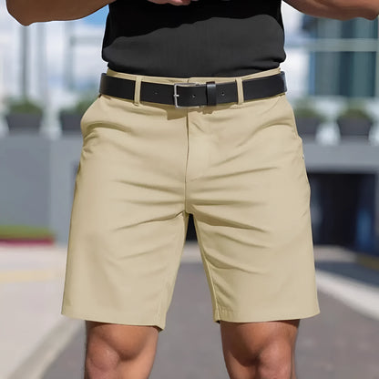 Men's straight-cut fifth pants in a solid light grey colour, showing the tailored fit.