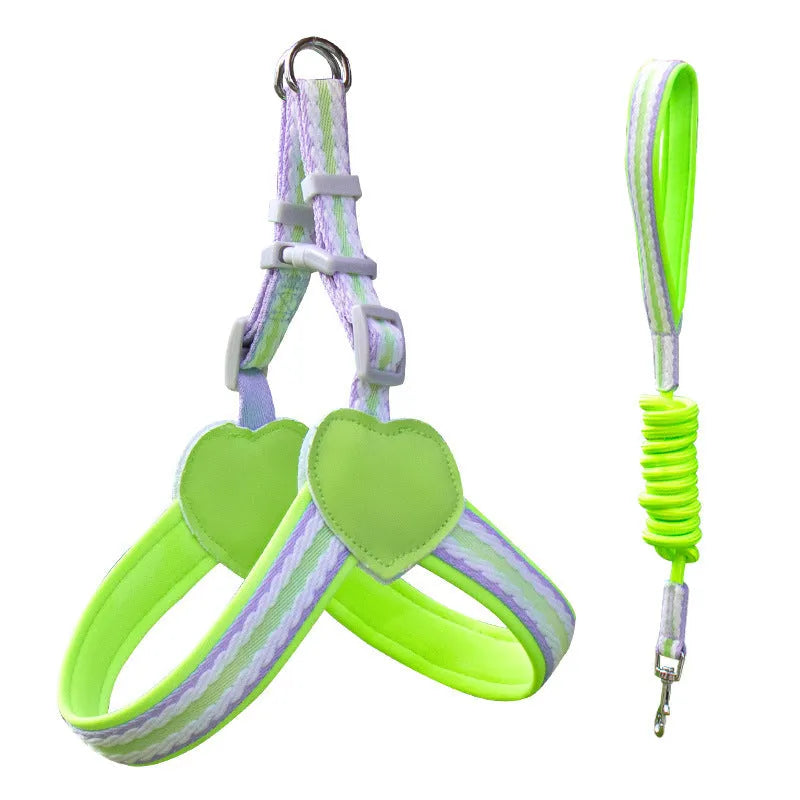 Nylon dog walking chest strap and lead set in Emerald Green with 1.5 metre rope