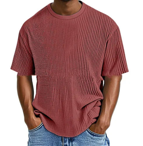 Cotton blend waffle texture short sleeve casual pullover shirt in multiple colour options