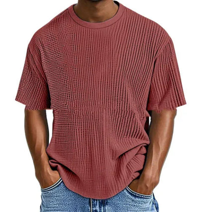 Cotton blend waffle texture short sleeve casual pullover shirt in multiple colour options