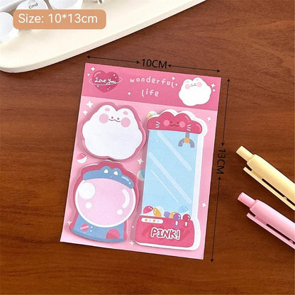 Cartoon combination sticky notes pad with 60 paper sheets, 10 x 13cm special-shaped memo stickers in four cover colours