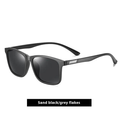 Men's polarised sunglasses with a blue frame and ice blue lenses for outdoor sports and driving.