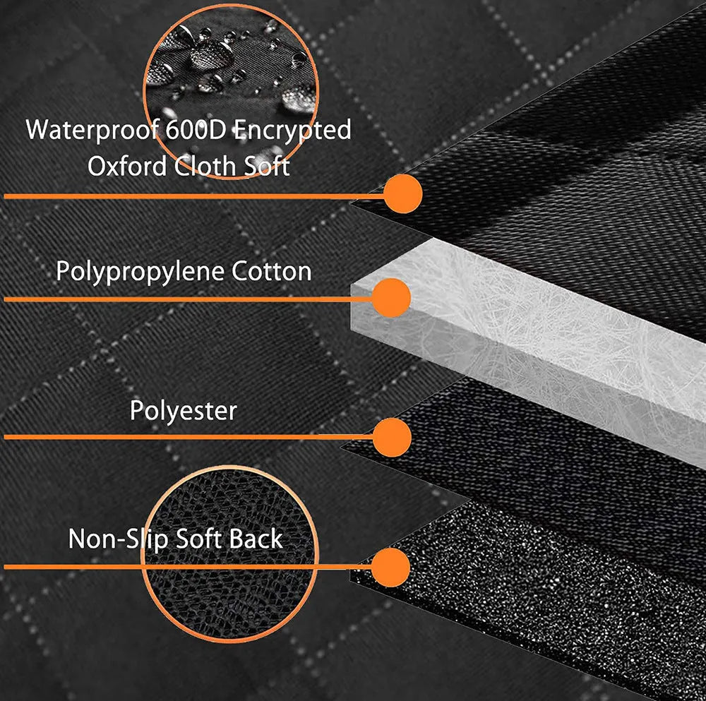 Black and orange edged waterproof dog car seat cover hammock made from 600D Oxford cloth