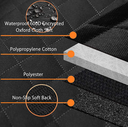 Black and orange edged waterproof dog car seat cover hammock made from 600D Oxford cloth
