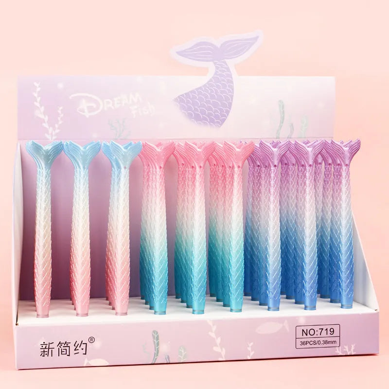 Cartoon mermaid design pen with a 0.38mm needle tip on a plastic barrel.