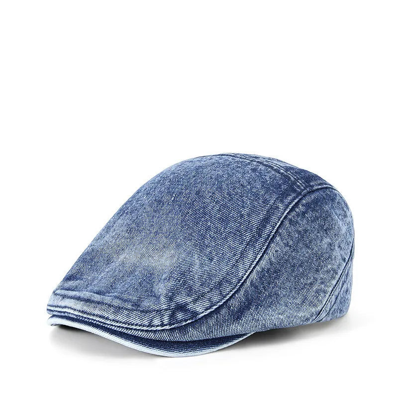 Men's flat crown denim baseball cap in washed cotton, shown in retro yellow colour