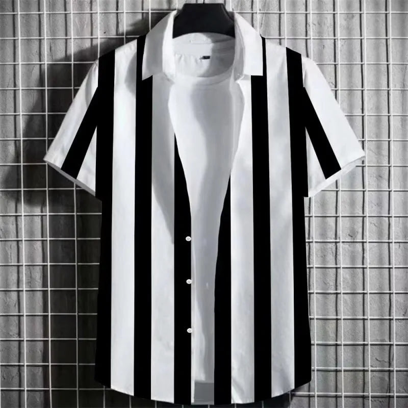 Men's linen short sleeve T-shirt with 3D printing and striped pattern in multiple colour options