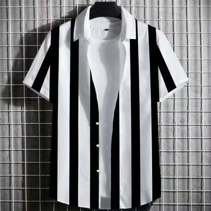 Men's linen short sleeve T-shirt with 3D printing and striped pattern in multiple colour options