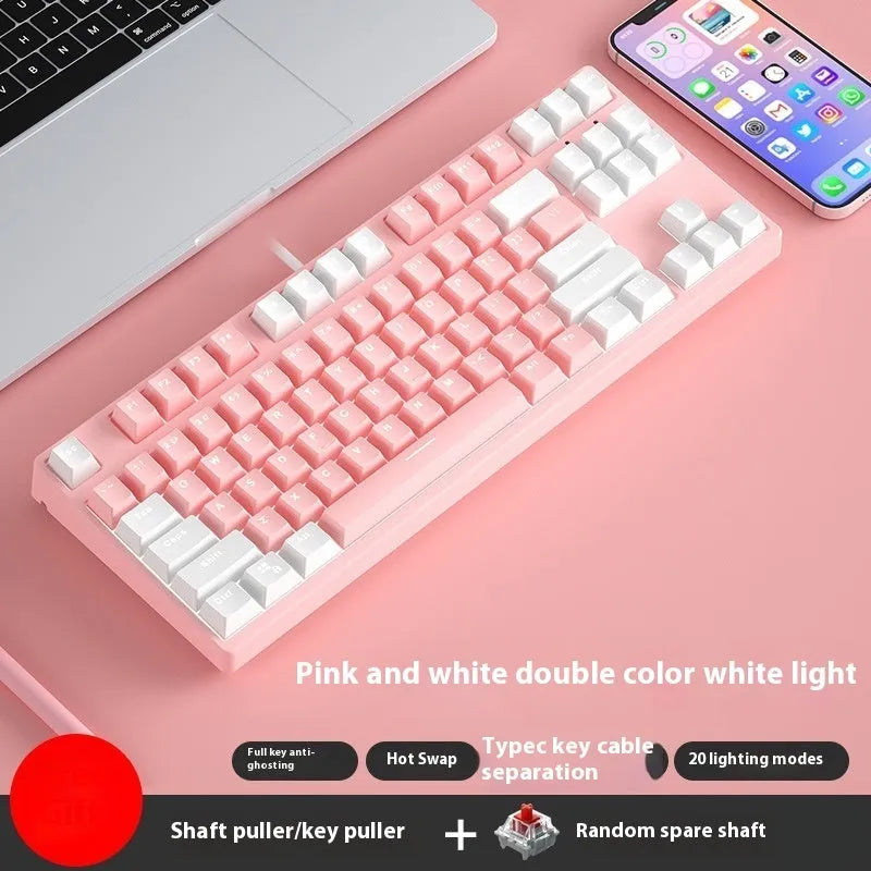 87-key wired mechanical gaming keyboard with dual-colour keycaps and hot-swap switches